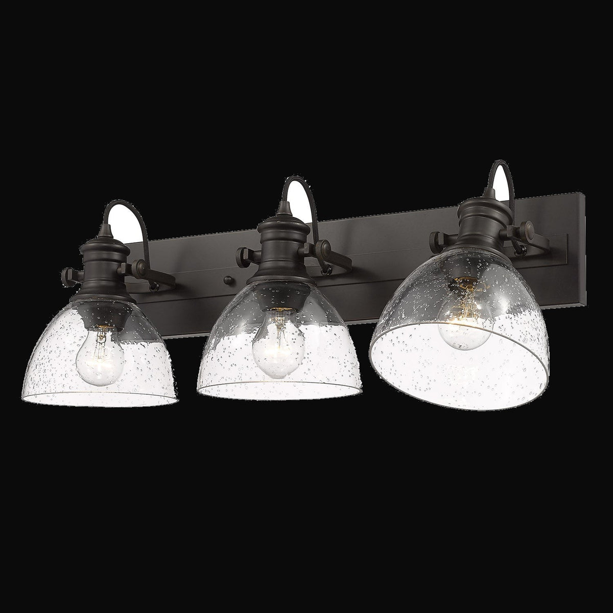 Applique de salle de bain Hines 3 lumières, bronze frotté, verre bullé