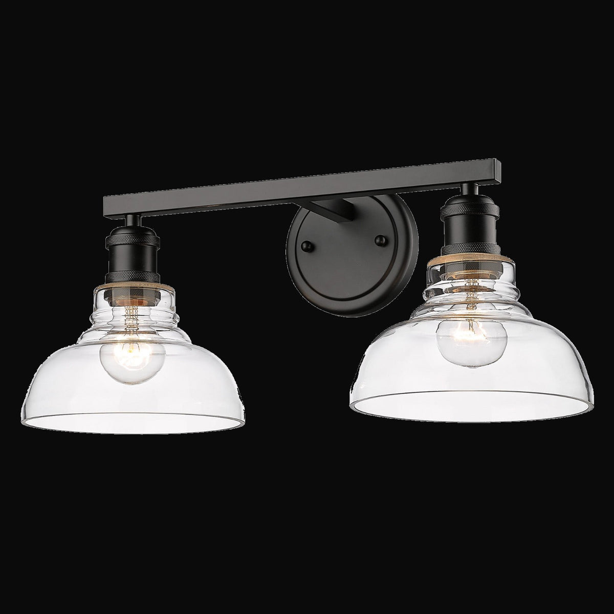 Applique de salle de bain Carver 2 lumières, noir mat, abat-jour en verre clair