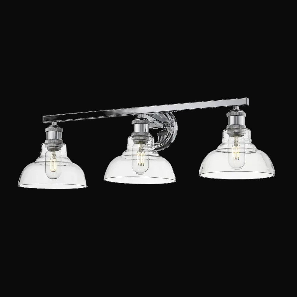 Applique de salle de bain Carver 3 lumières, chrome, abat-jour en verre clair – vue 2