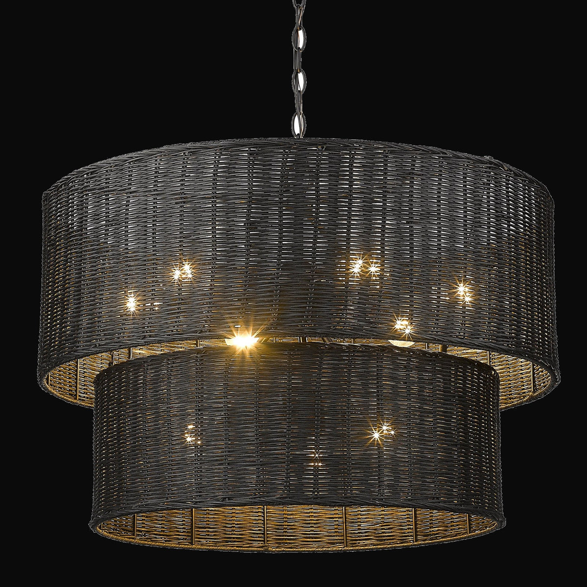 Lustre Erma 9 lumières, noir mat et osier noir