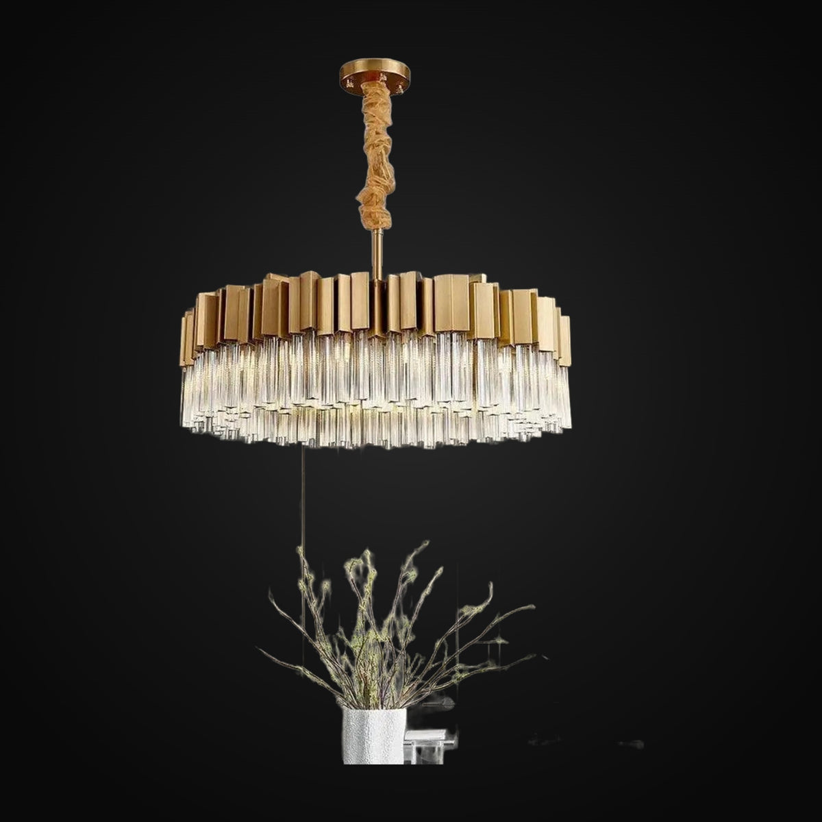 Lustre Milano en cristal, or brossé