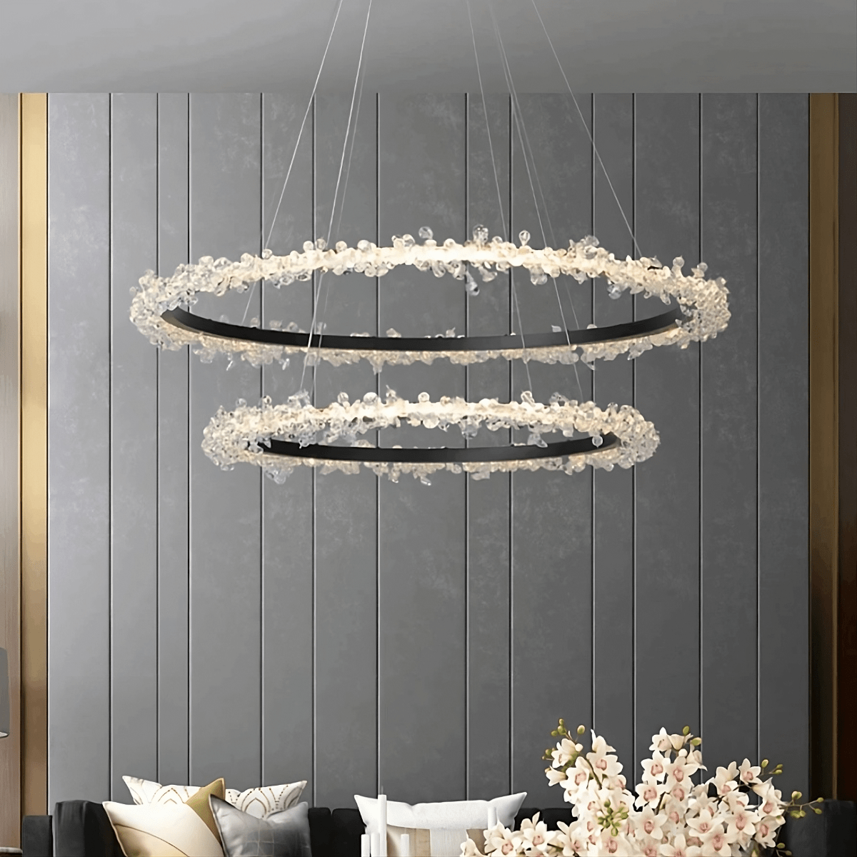 Lustre Capri à 2 étages en cristal noir mat – vue 2