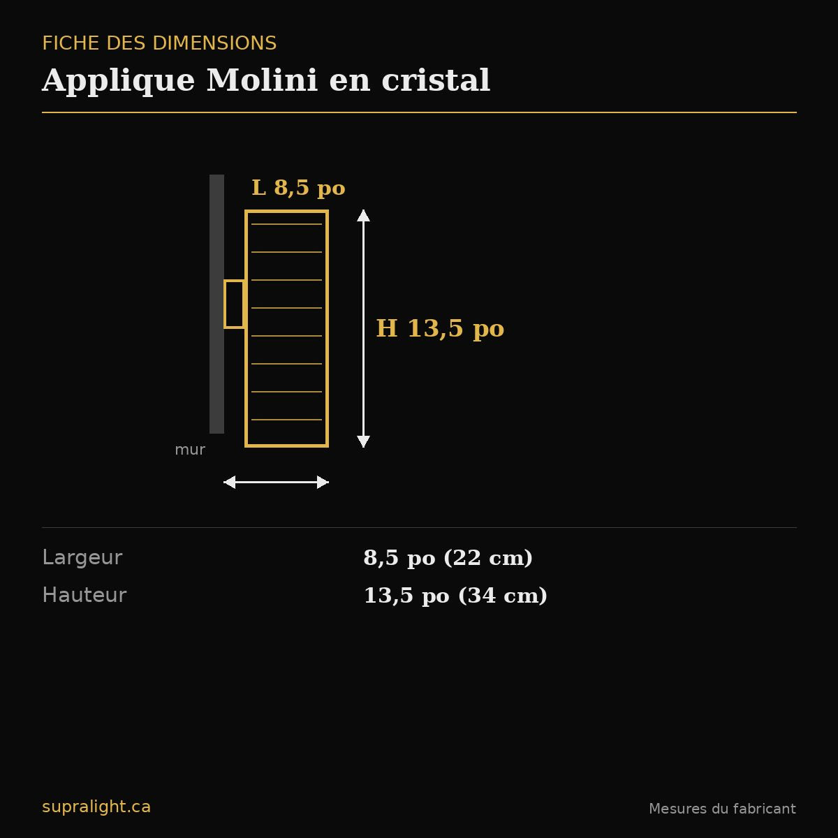 Applique Molini en cristal – dimensions