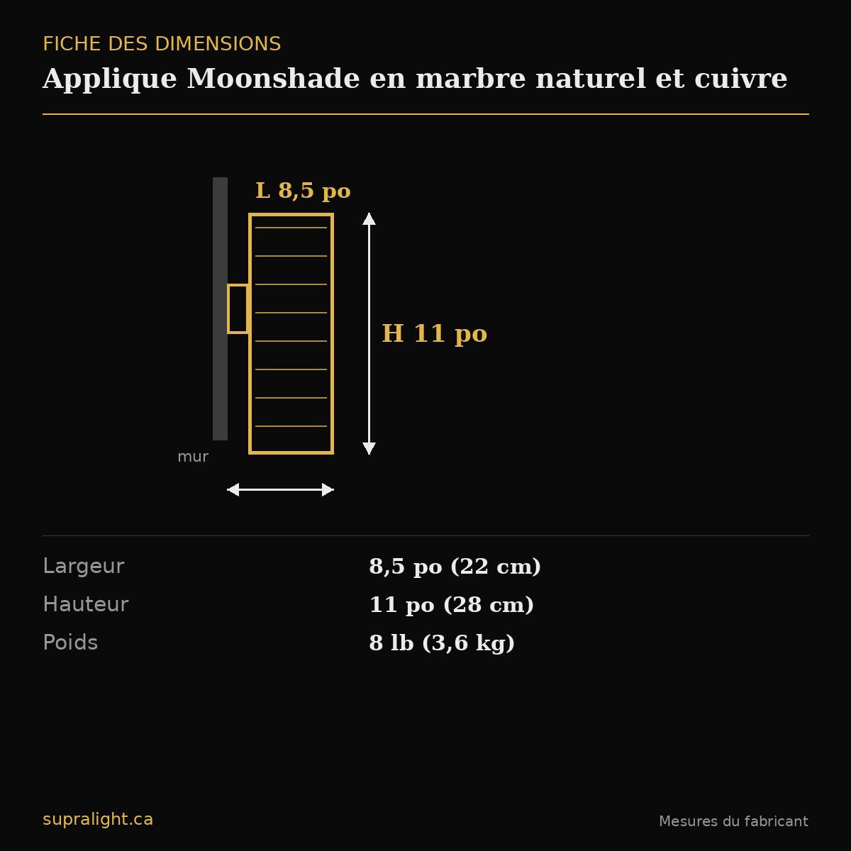 Applique Moonshade en marbre naturel et cuivre – dimensions