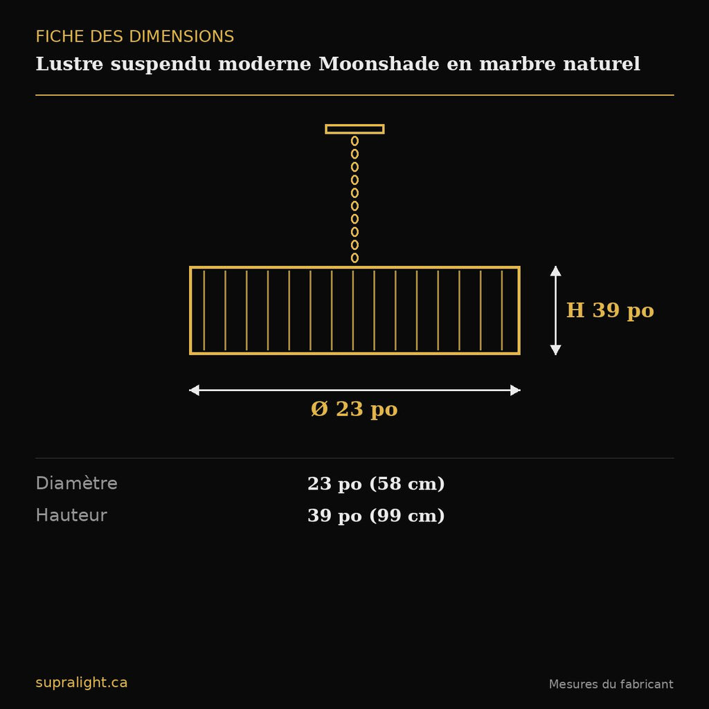 Lustre suspendu moderne Moonshade en marbre naturel – dimensions