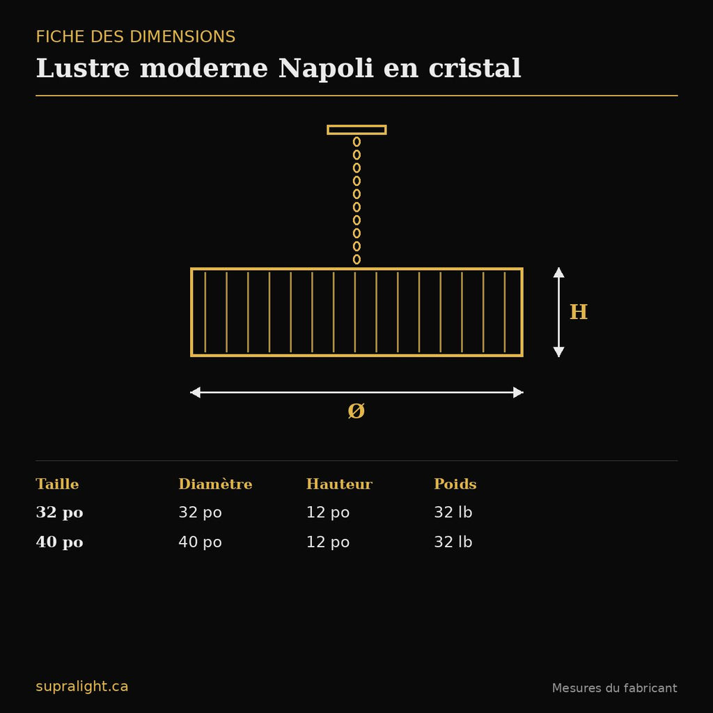 Lustre moderne Napoli en cristal – dimensions