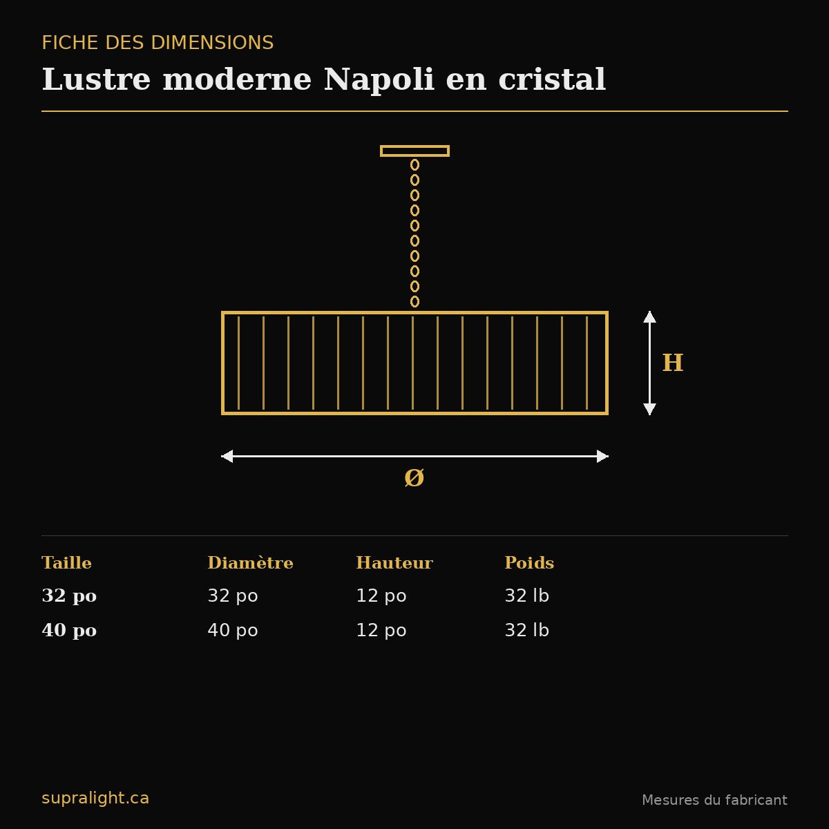 Lustre moderne Napoli en cristal – dimensions