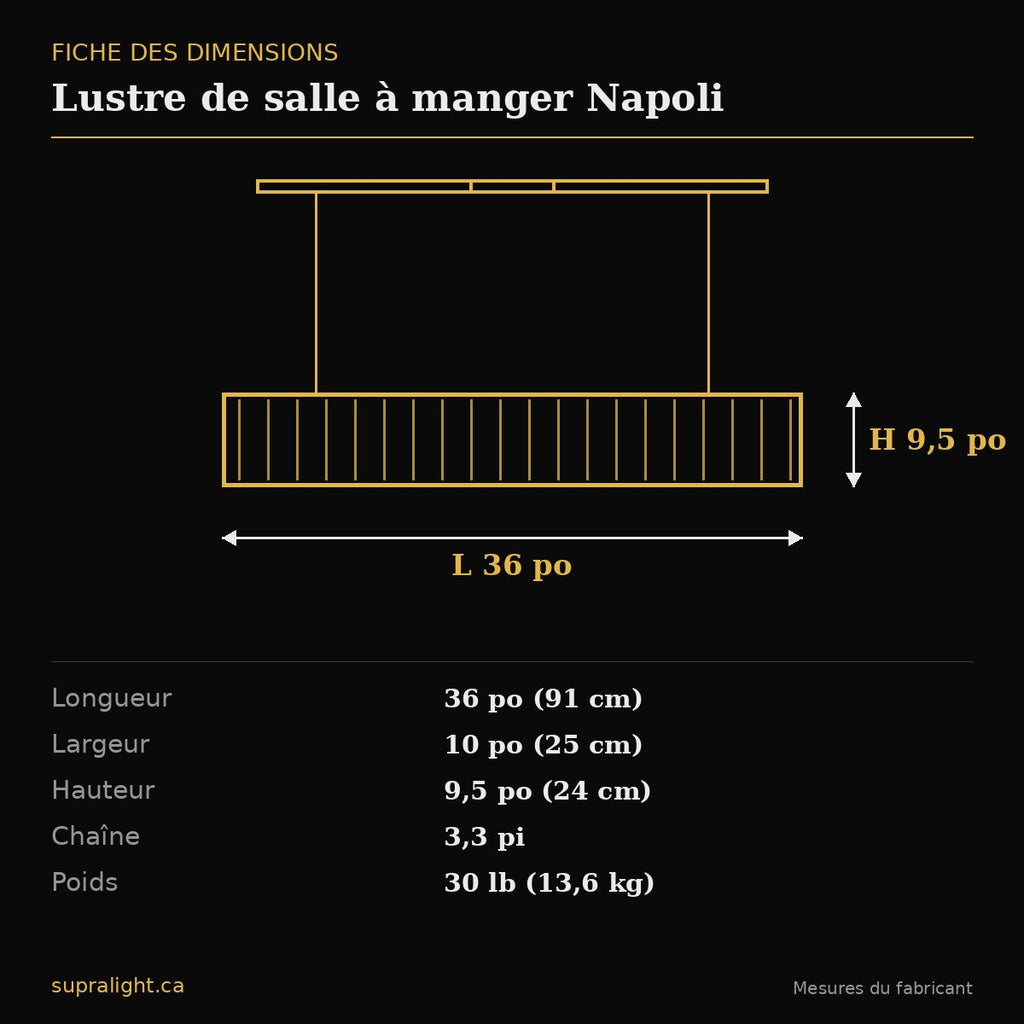 Lustre de salle à manger Napoli – dimensions