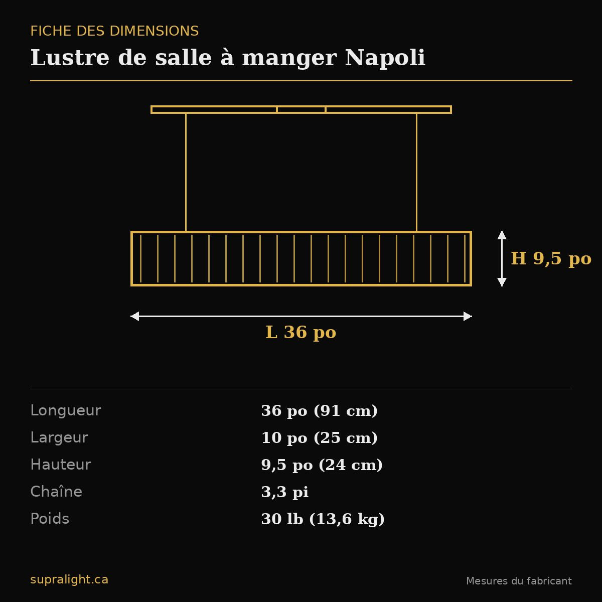Lustre de salle à manger Napoli – dimensions