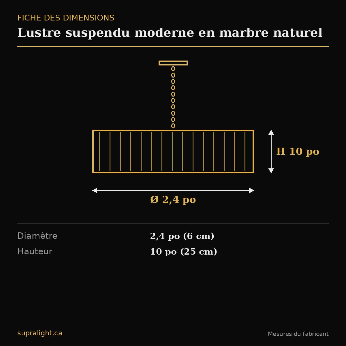 Lustre suspendu moderne en marbre naturel – dimensions