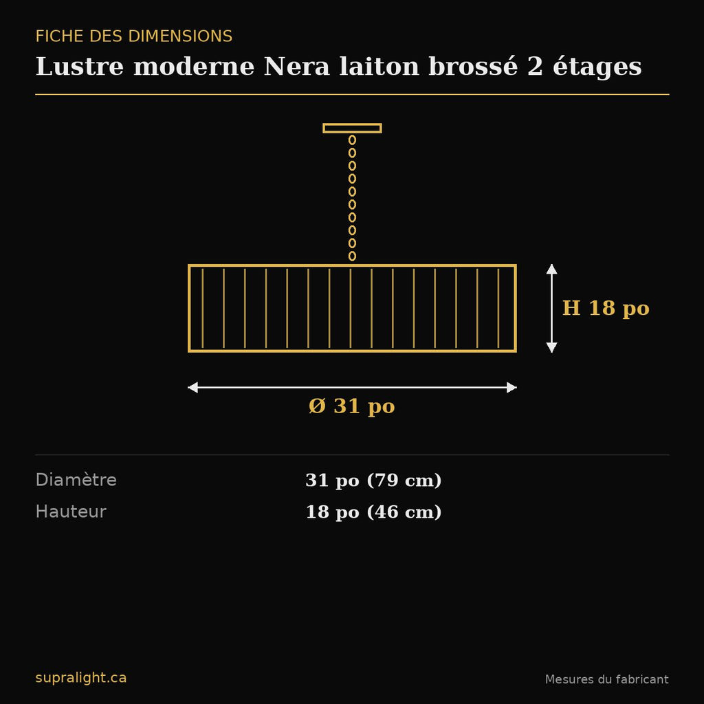 Lustre moderne Nera laiton brossé 2 étages – dimensions