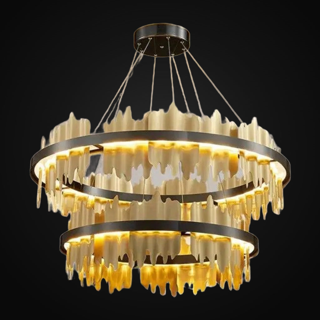 Lustre moderne Nera laiton brossé 2 étages