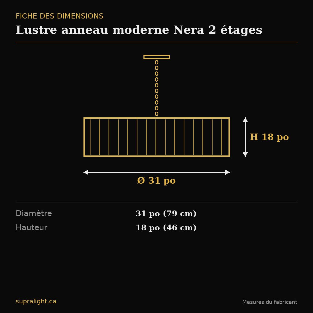 Lustre anneau moderne Nera 2 étages – dimensions