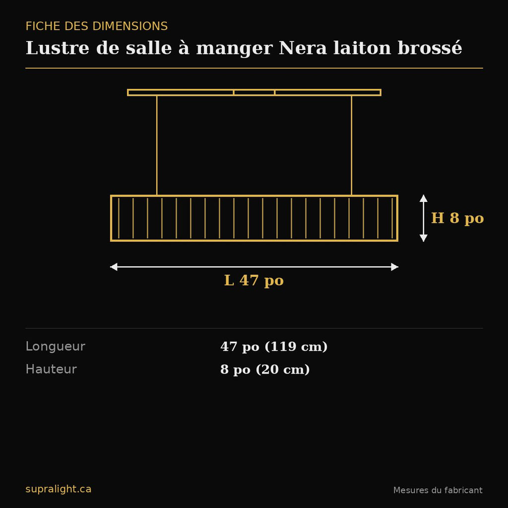 Lustre de salle à manger Nera laiton brossé – dimensions