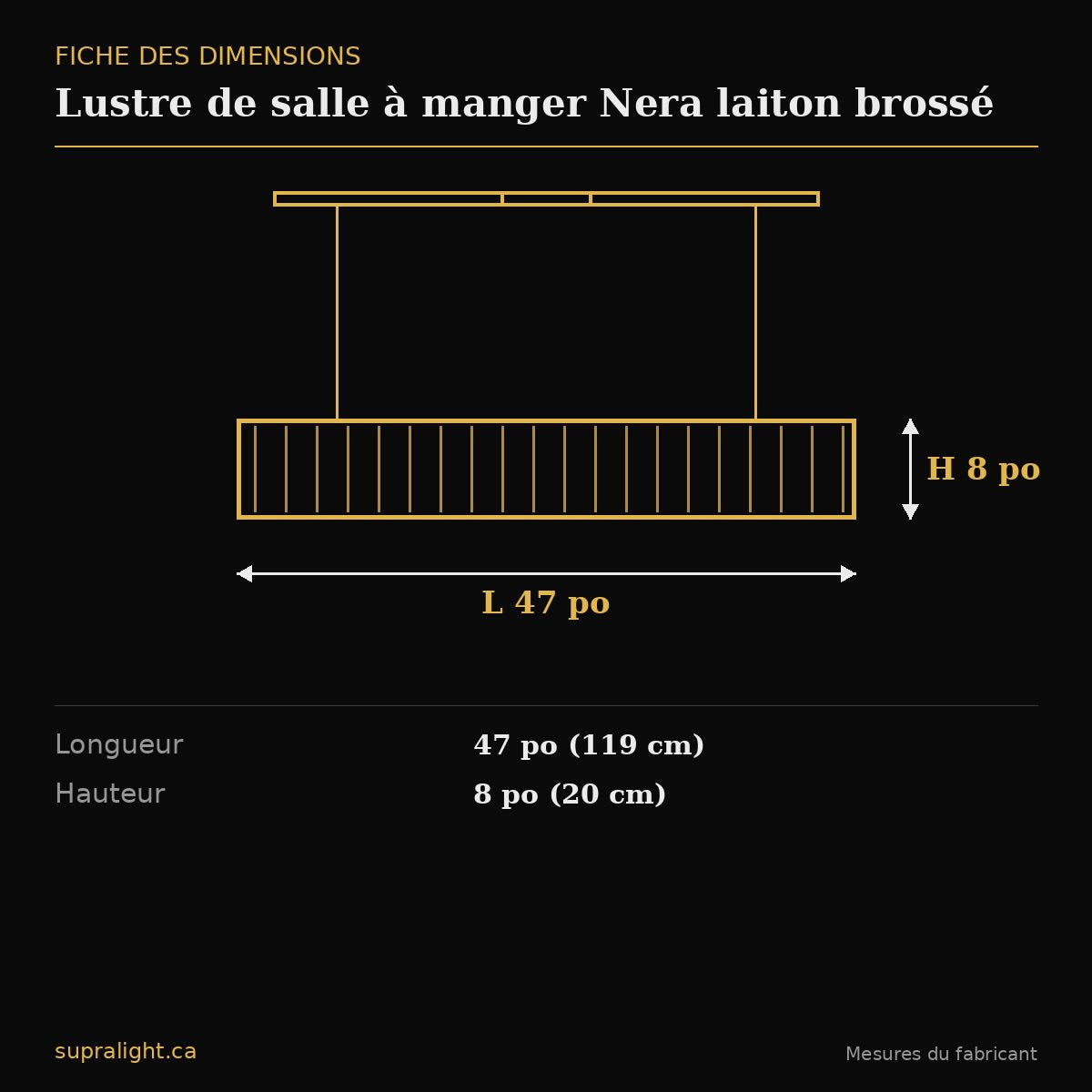 Lustre de salle à manger Nera laiton brossé – dimensions