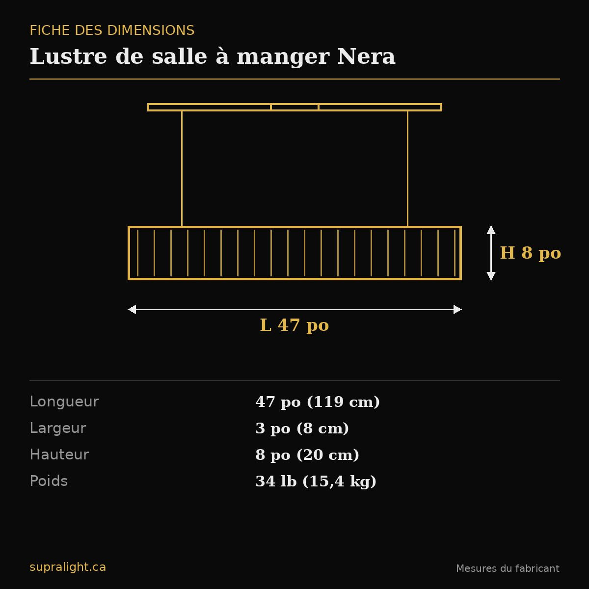 Lustre de salle à manger Nera – dimensions