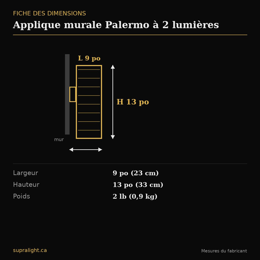 Applique murale Palermo à 2 lumières – dimensions