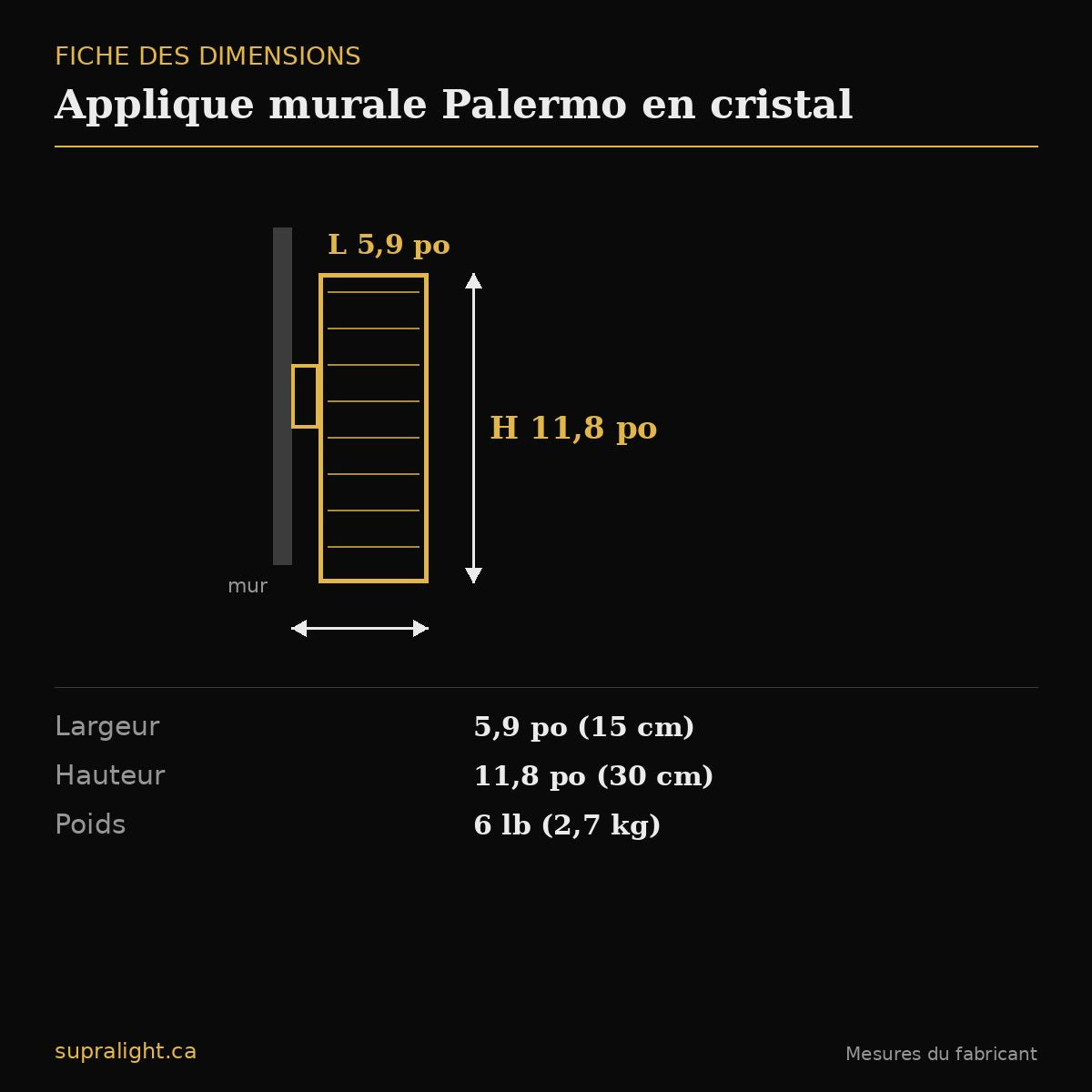 Applique murale Palermo en cristal – dimensions