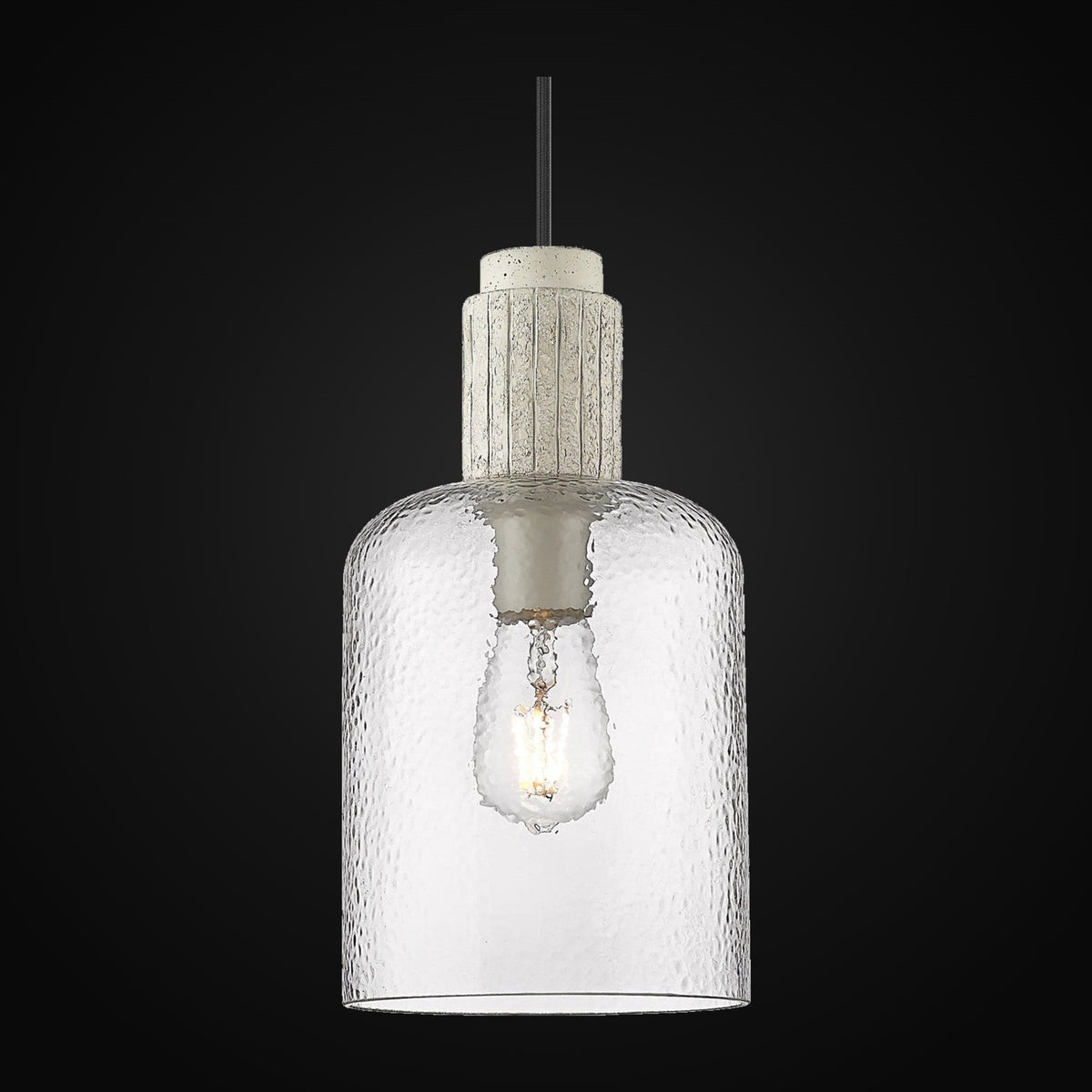 Petite suspension Pedra, noir mat, verre clair martelé