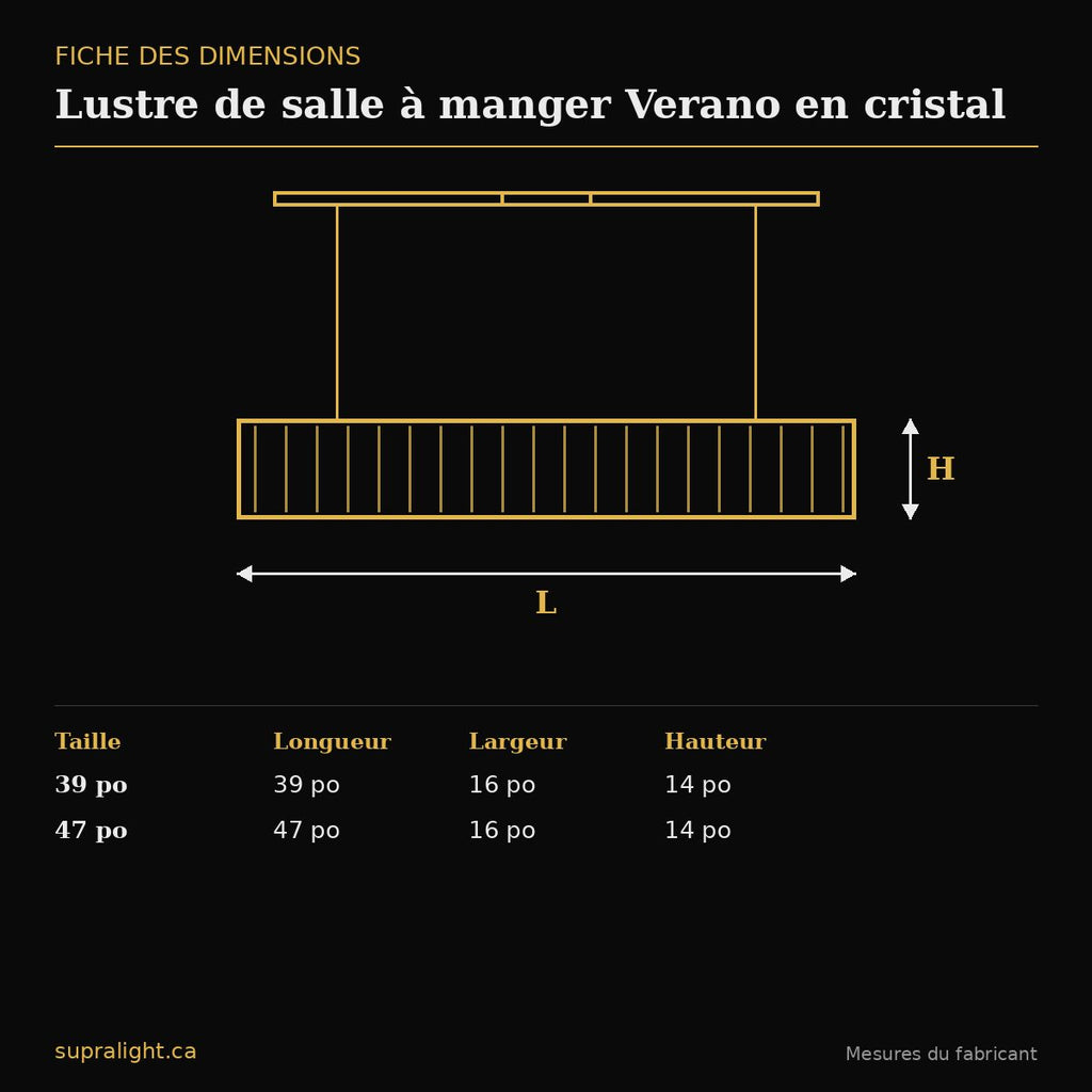 Lustre de salle à manger Verano en cristal – dimensions