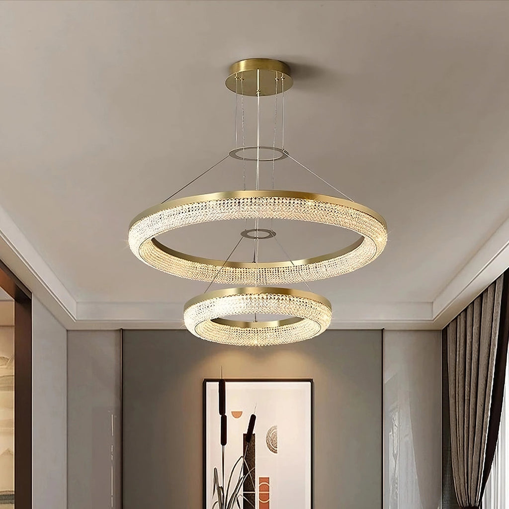 Lustre Bergamo en cristal double anneau