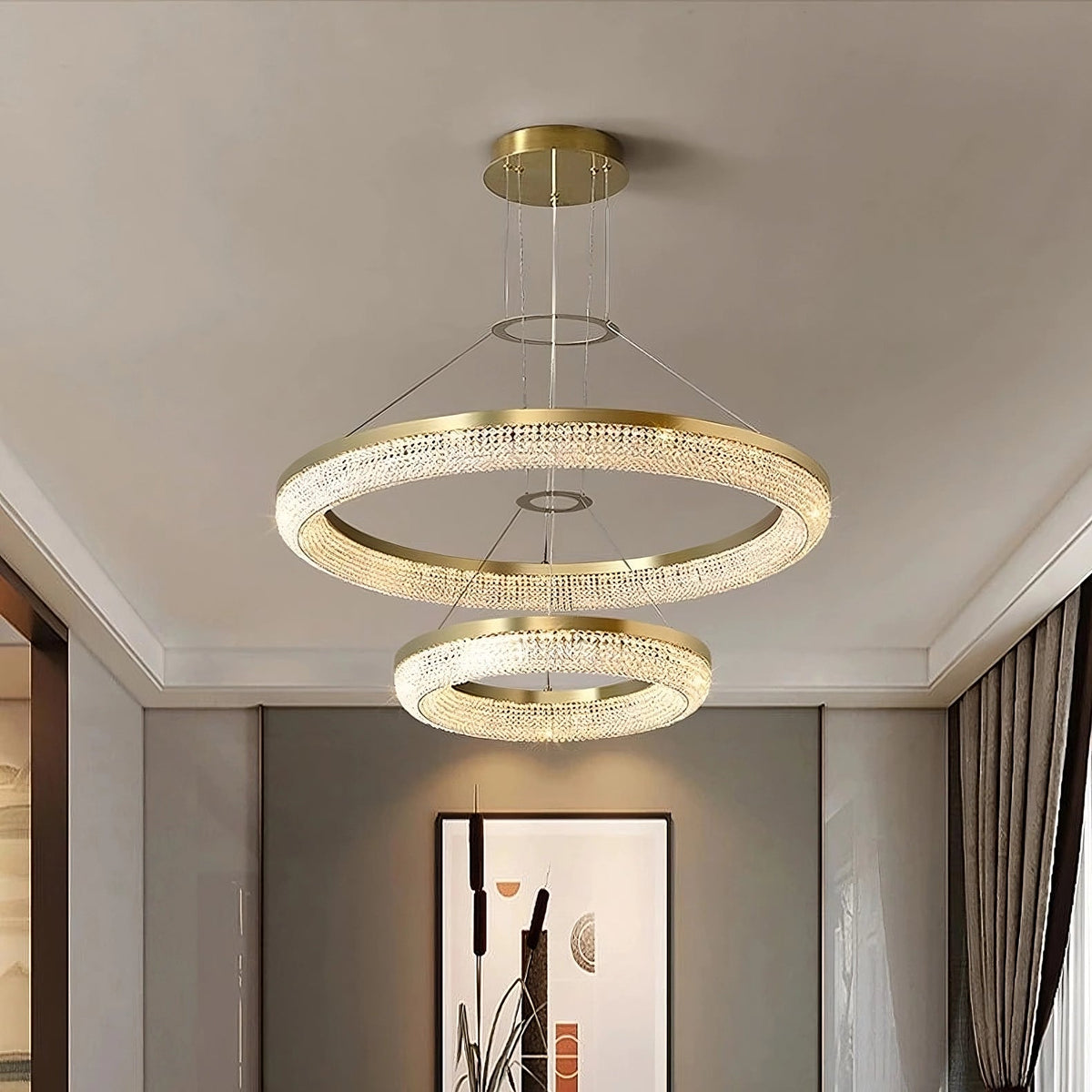Lustre Bergamo en cristal double anneau
