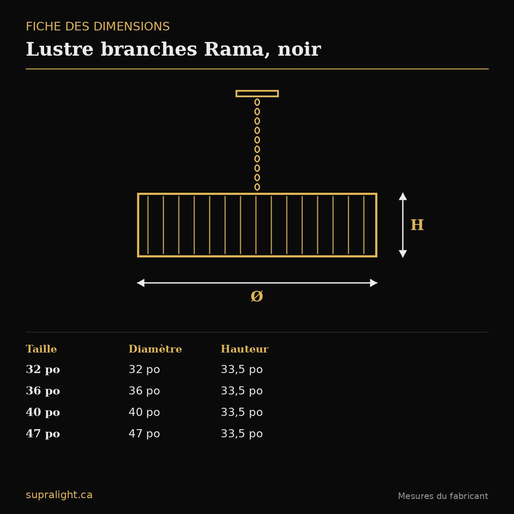 Lustre branches Rama, noir – dimensions
