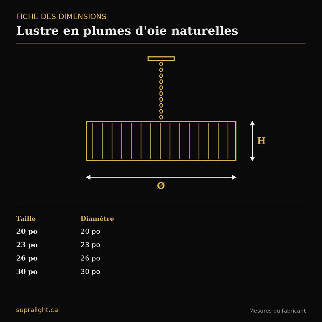 Lustre en plumes d'oie naturelles – dimensions