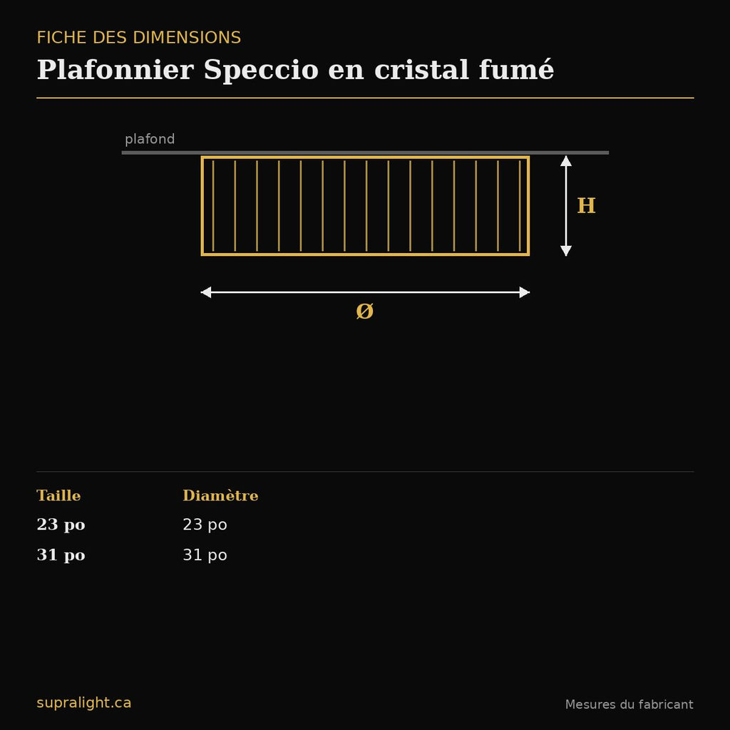 Plafonnier Speccio en cristal fumé – dimensions