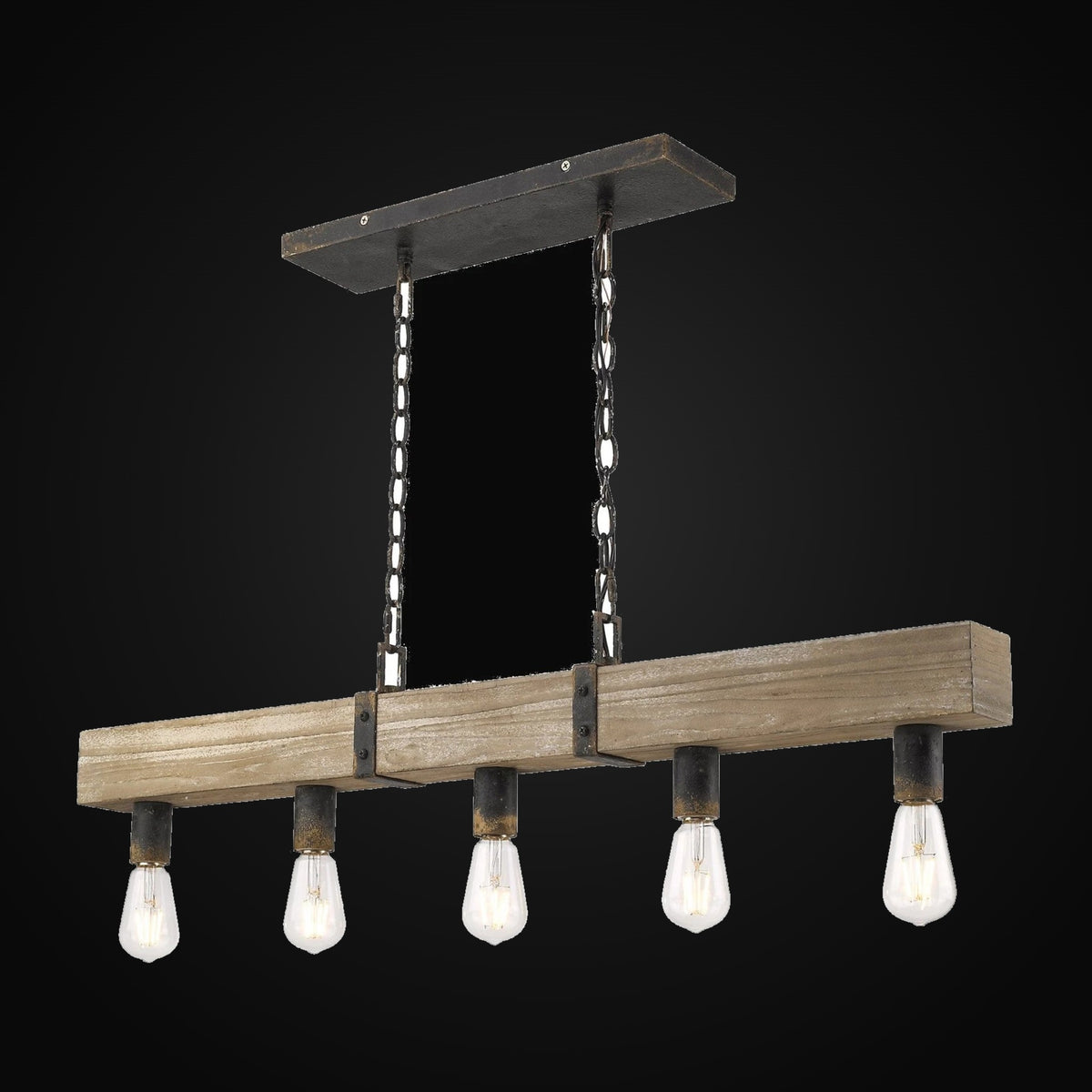 Suspension linéaire Garrett – bois et fer noir antique