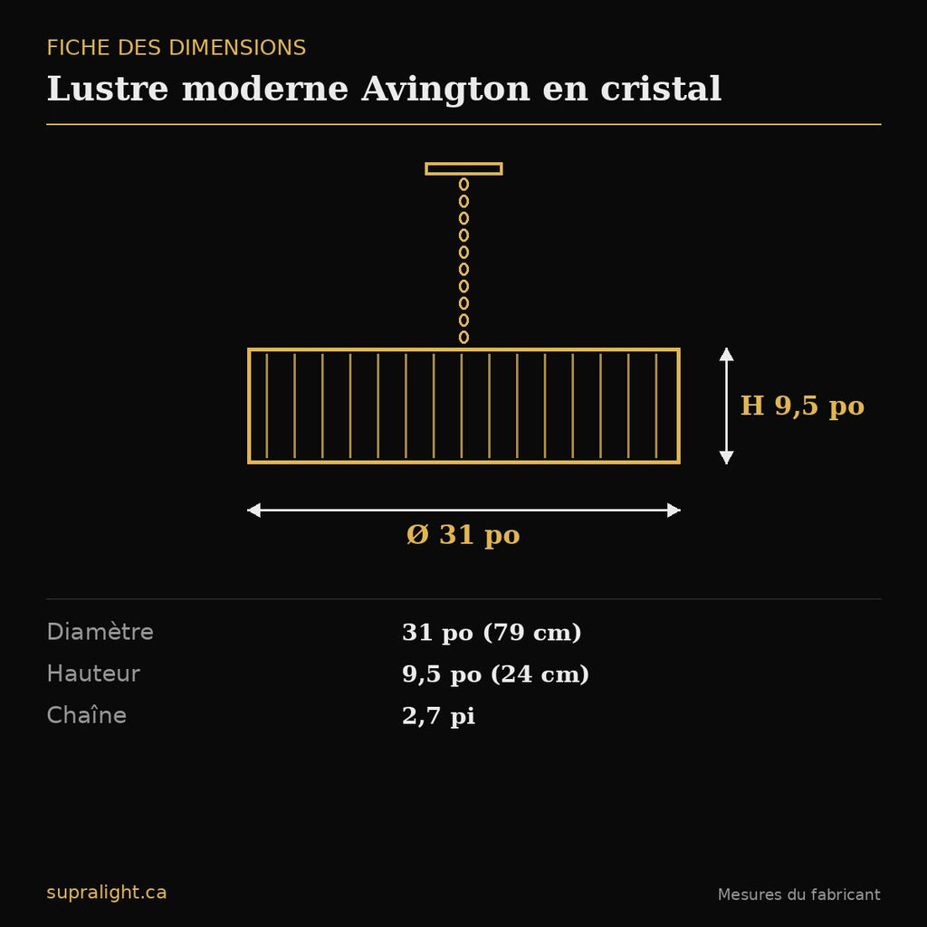 Lustre moderne Avington en cristal – dimensions