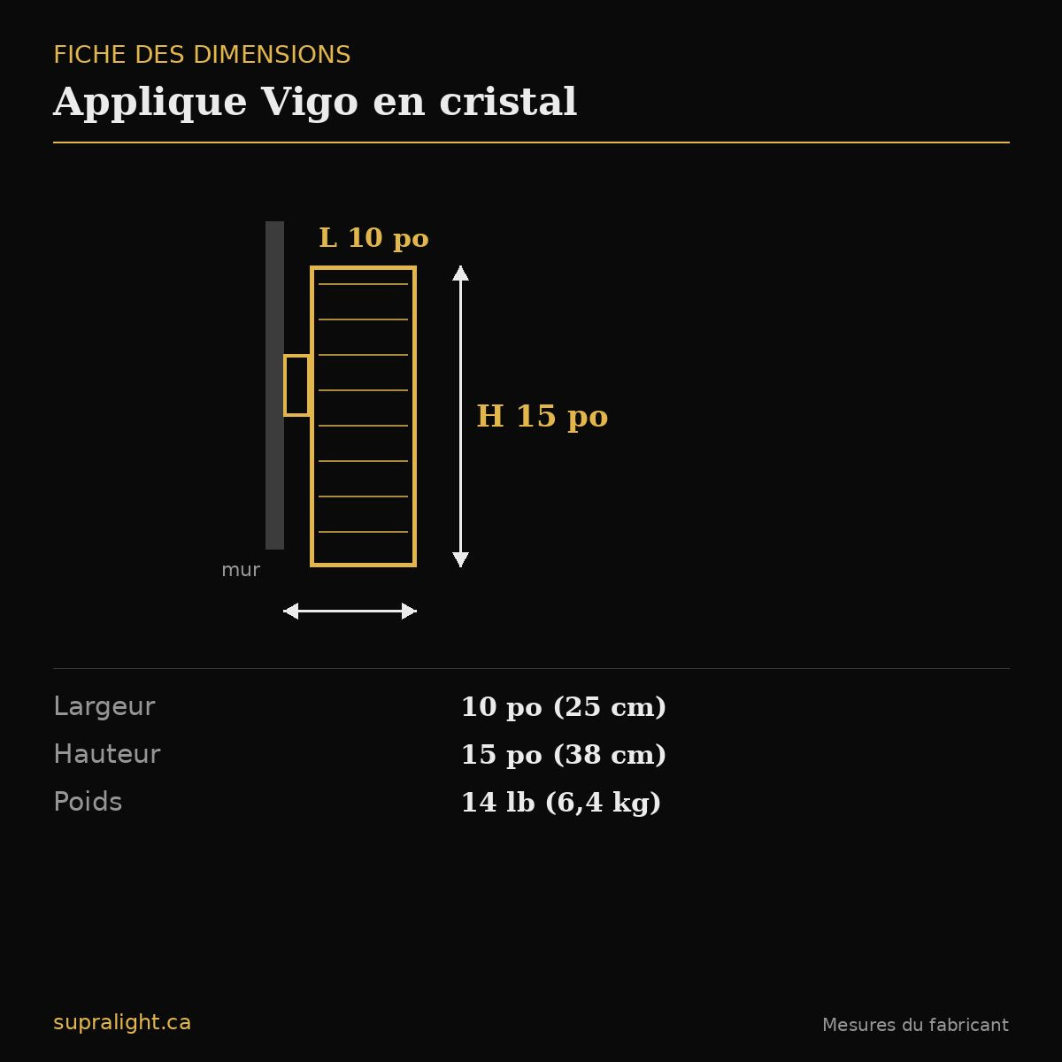 Applique Vigo en cristal – dimensions