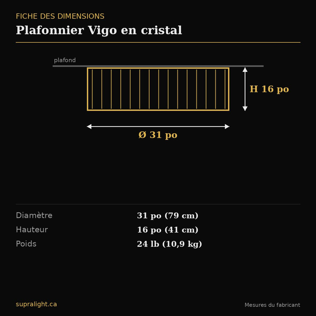 Plafonnier Vigo en cristal – dimensions
