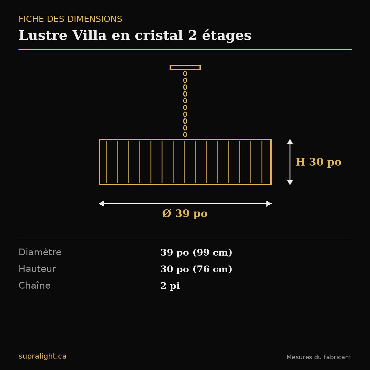 Lustre Villa en cristal 2 étages – dimensions