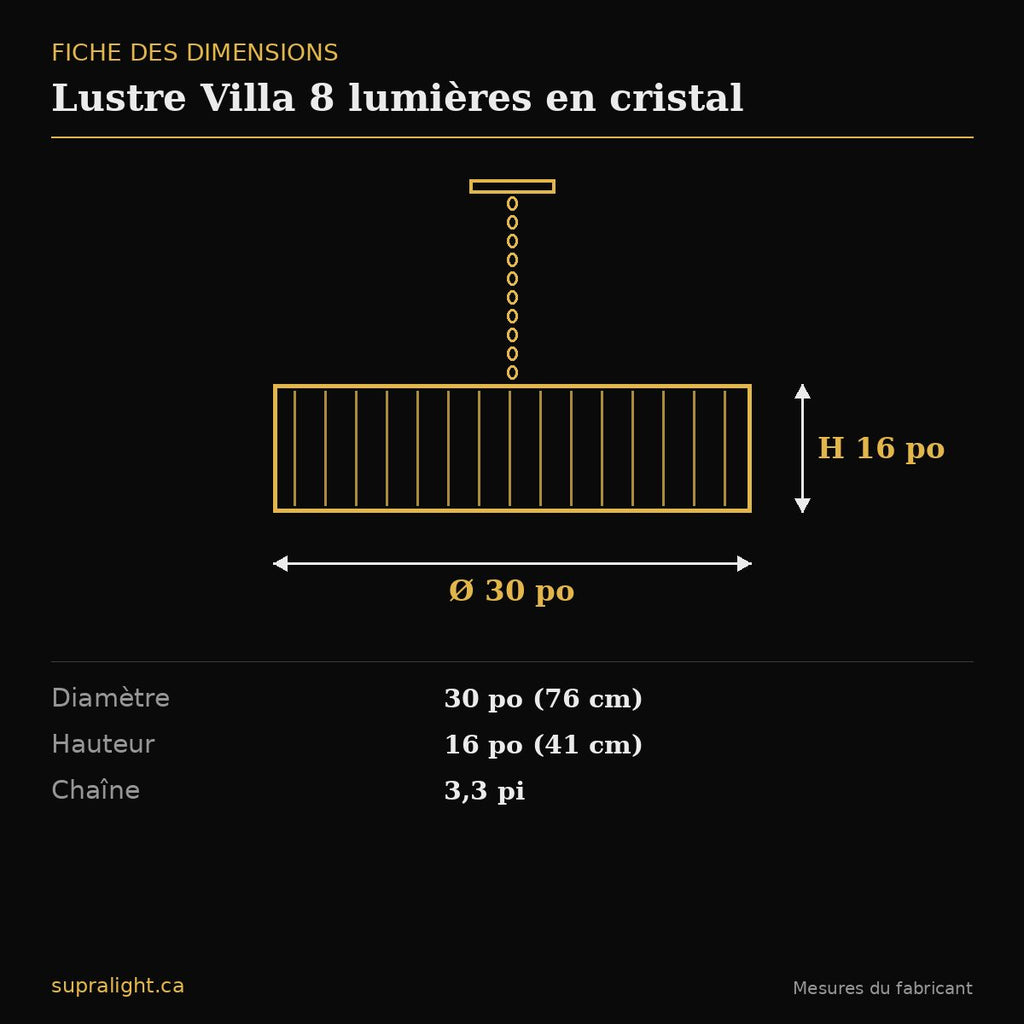 Lustre Villa 8 lumières en cristal – dimensions