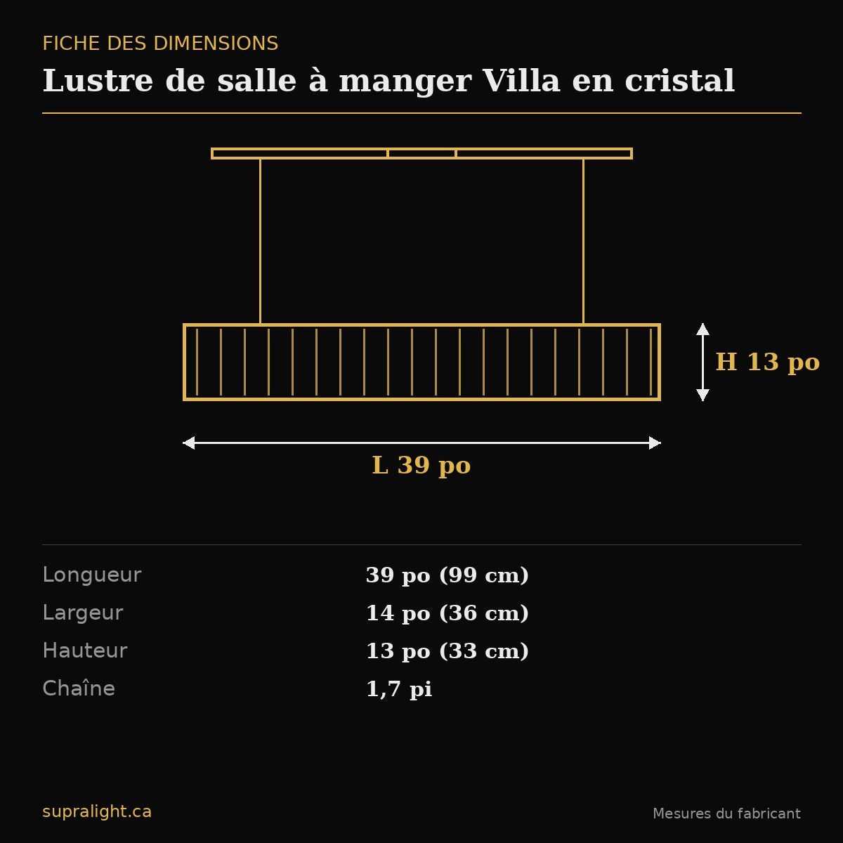 Lustre de salle à manger Villa en cristal – dimensions