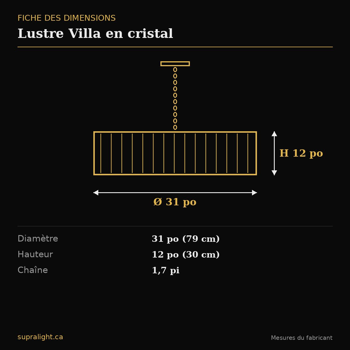 Lustre Villa en cristal – dimensions