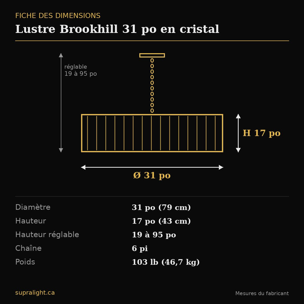 Lustre Brookhill 31 po en cristal – dimensions