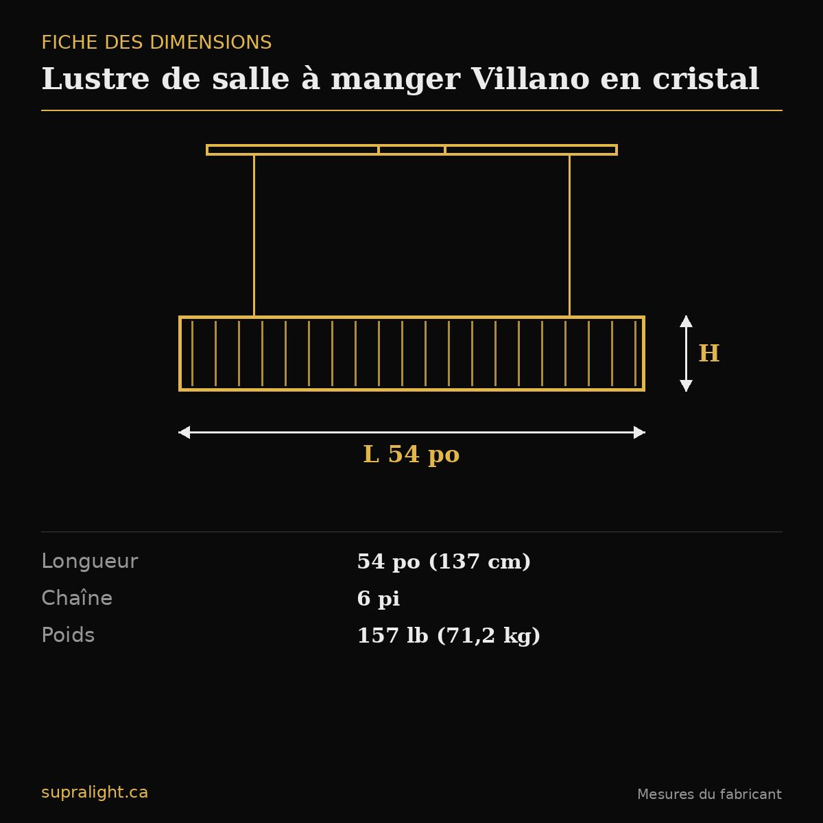 Lustre de salle à manger Villano en cristal – dimensions